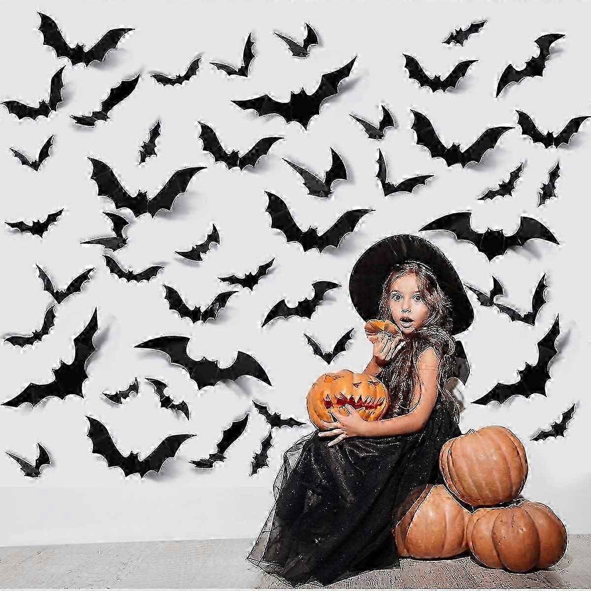 60Pcs Realistic 3D PVC Bat Wall Decals