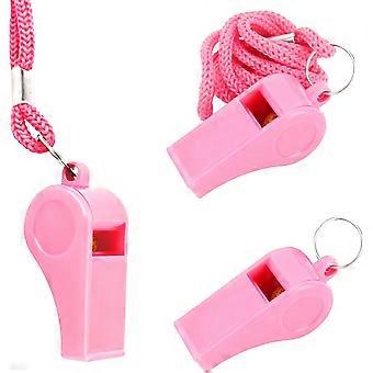 Pink Plastic Whistles with Lanyard, Loud Crisp Sound for Sports, Emergency, School