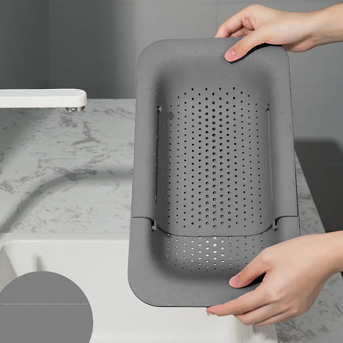 Sink Strainer Rack Multifunctional Kitchen Storage Rack Adjustable Sink Drain Shelf(grey)