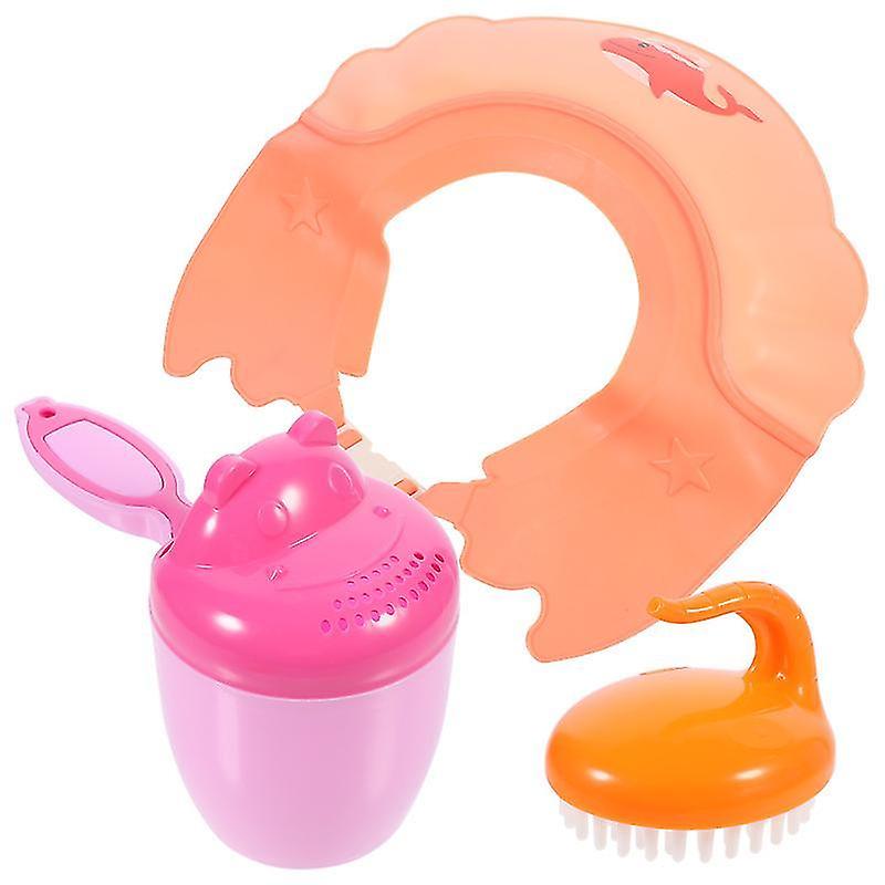 23X23cm Orange Shower Caps 1 Set Baby Bathing Shampoo Kit Adjustable Shampoo Hat Massage Brush And C