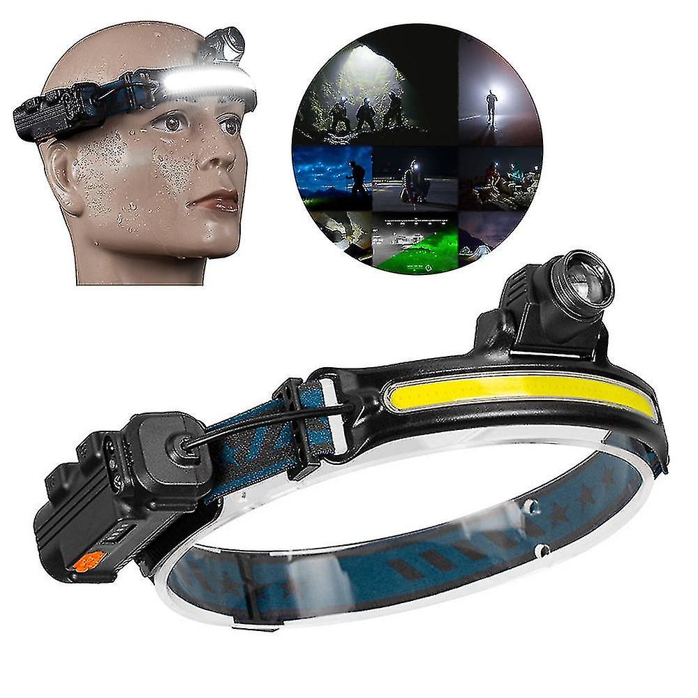 Led Cob Headlamp Usb Rechargeable Flashlight Sensor Xpe Headlight Waterproof Camping Work Light