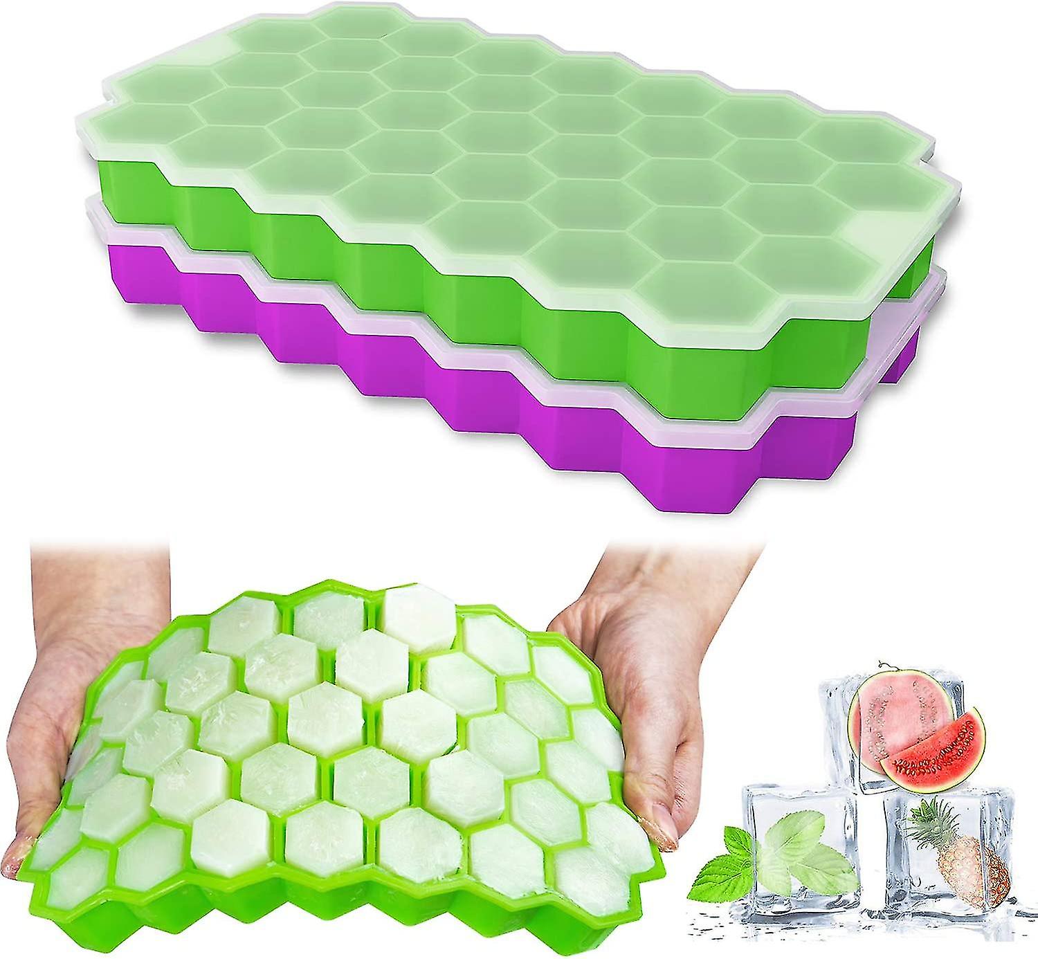 2 Packs 37 Holes Ice Cube Trays With Non-spill Lid Bpa Free Reusable Cube Mold Gift