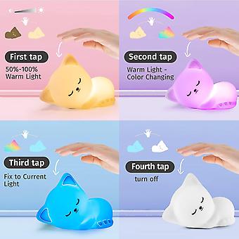 LOVERUIS Luce Notturna A LED Per Bambini – Gatto In Silicone Con 7 Colori, Portatile E Ricaricabile USB, Morbida E Lavabile