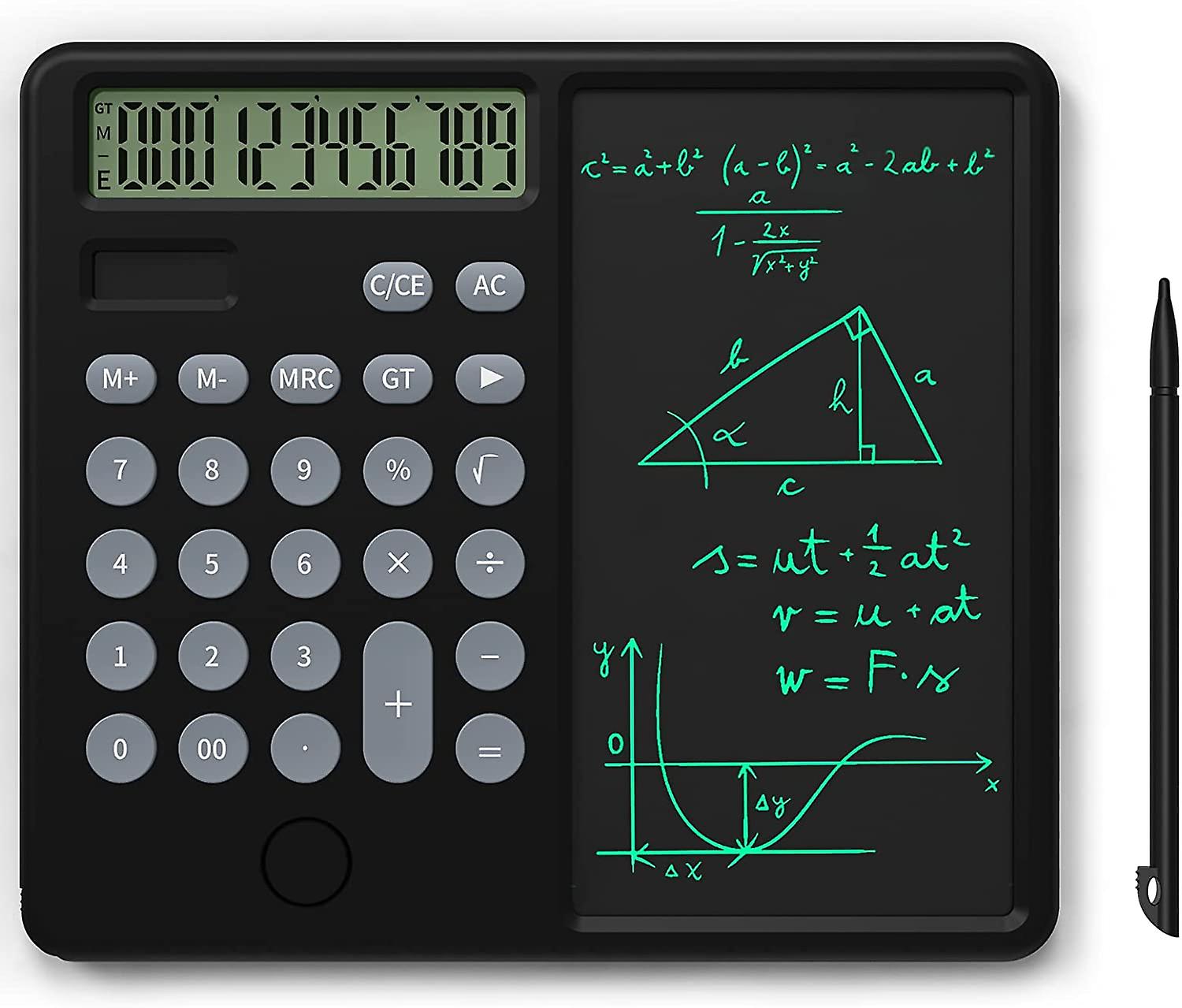 12 Digit Standard Function Desktop Calculator, with 6" Erasable LCD Writing Tablet, Solar Powered Dual Battery Powered, for Office, etc