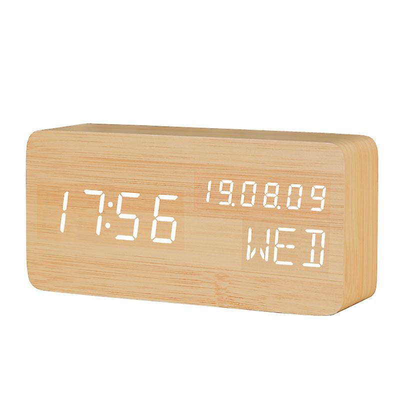 Faux Wood LED Alarm Clock, Sound Activated Digital Clock