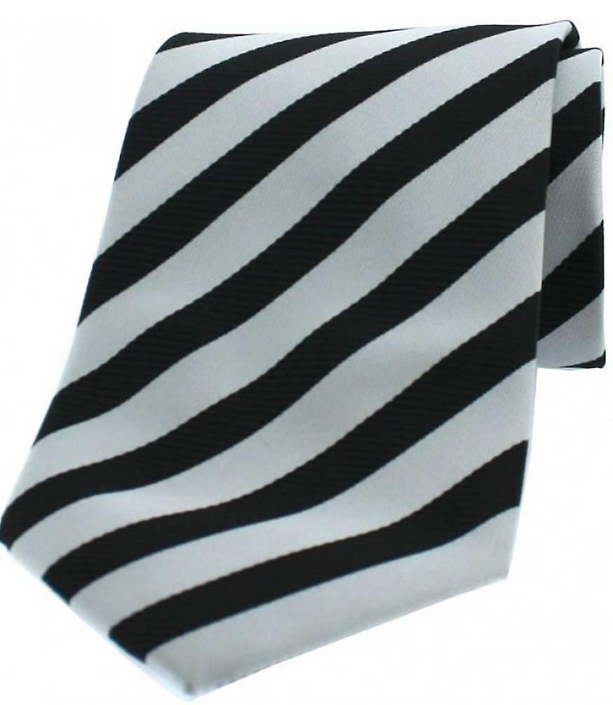 David Van Hagen Striped Woven Polyester Tie - Grey/Black