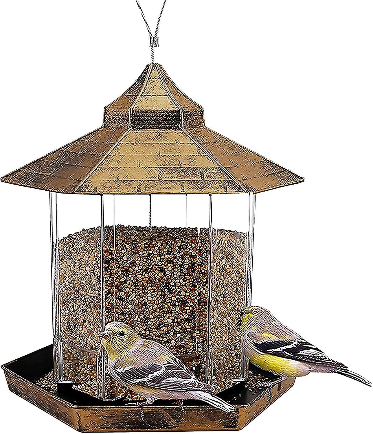 Bird Feeder,wild Bird Feeder Hanging Bird Feeder Large Capacity Hexagonal Garden Bird Feeder Outdoor Waterproof Bird Seed Dispenser (gold)