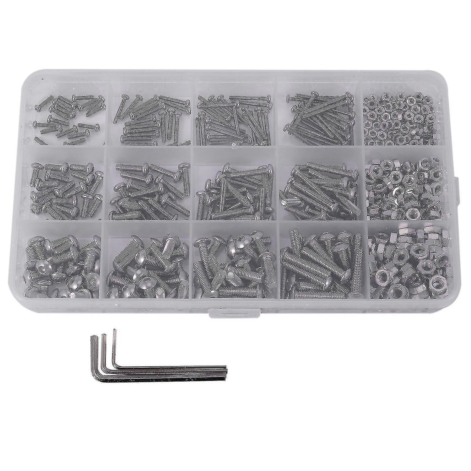 480pcs Button Head 12 Sizes Screw And Nuts Kit,m2 M3 M4 Steel Set