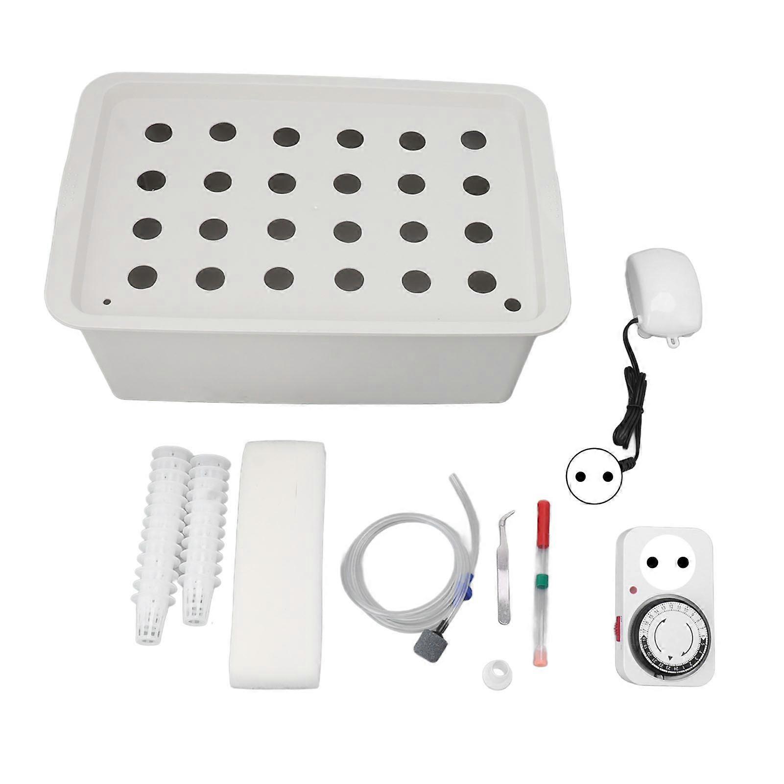 24 Holes Grey Hydroponic Grow Box with Timer Oxygen Pump Hydroponic System Planting Box EU Plug 220V