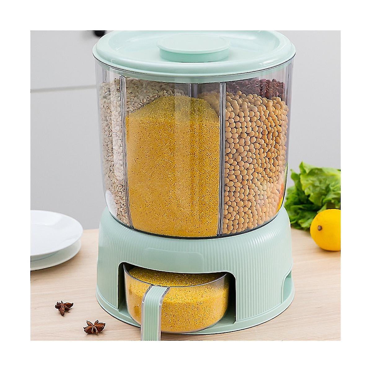 Kitchen Plastic Sealed Rotating Rice Bucket Moistureproof Insectproof Grain Tank Compartment Classi