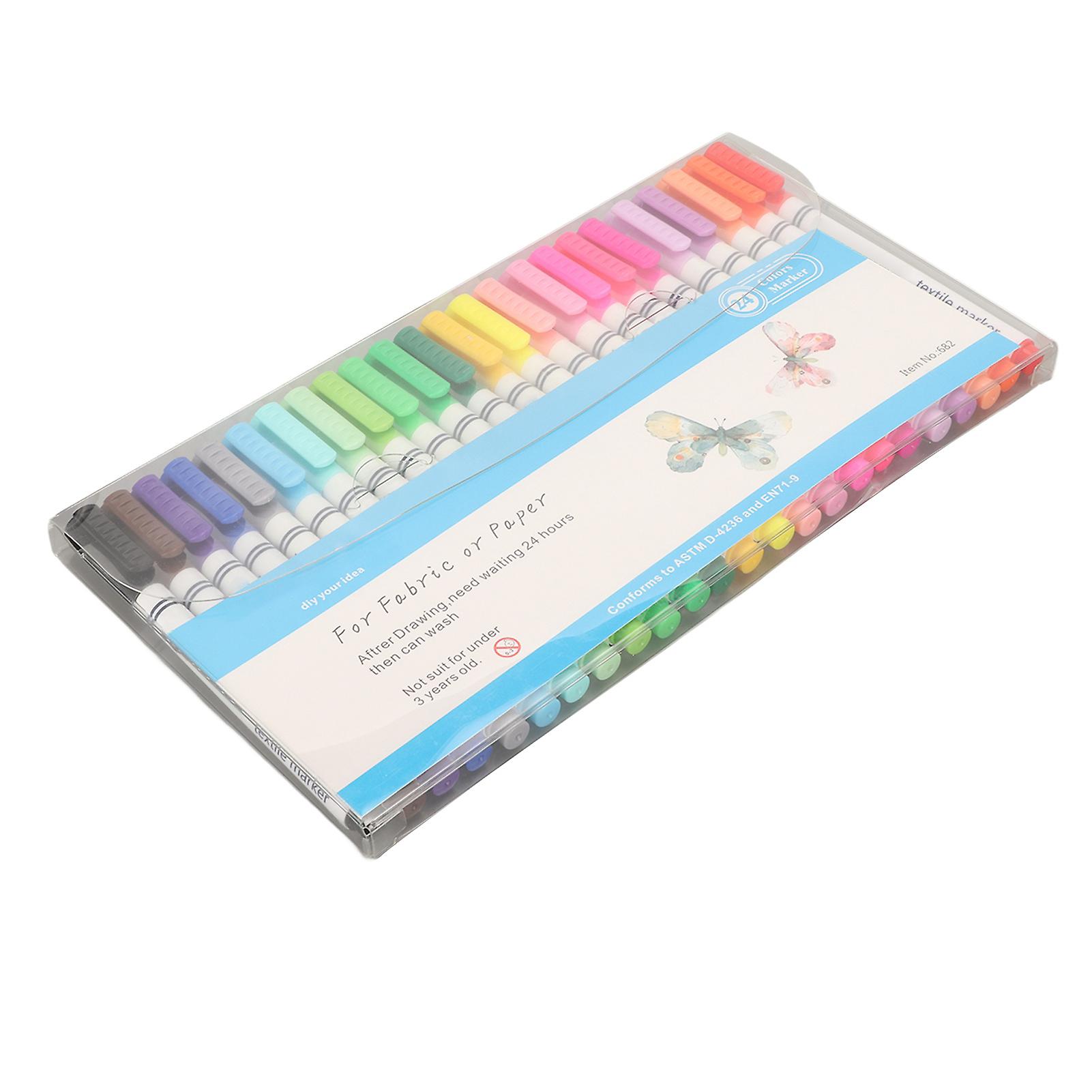 24Pcs Fabric Markers Assorted Colors Smoothing Fine Tip Quick Drying Graffiti Markers for Textile Shoes Shirts 