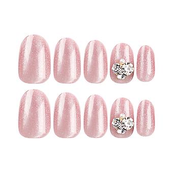 Pink Fake Nails with Rhinestone Chip-Proof Smudge-Proof Fake Nails for Shopping Traveling Dating