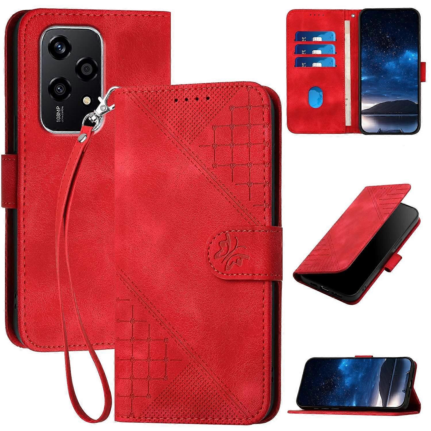 Grid Butterfly PU Case For Honor 200 Lite Global