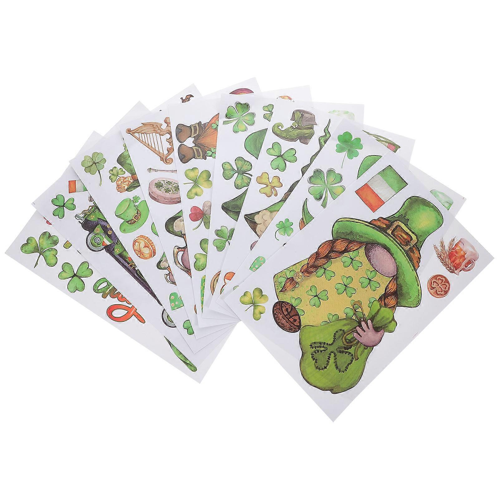 9 Sheets St. Patrick's Day Gnomes Static Window Stickers Window Glass Stickers