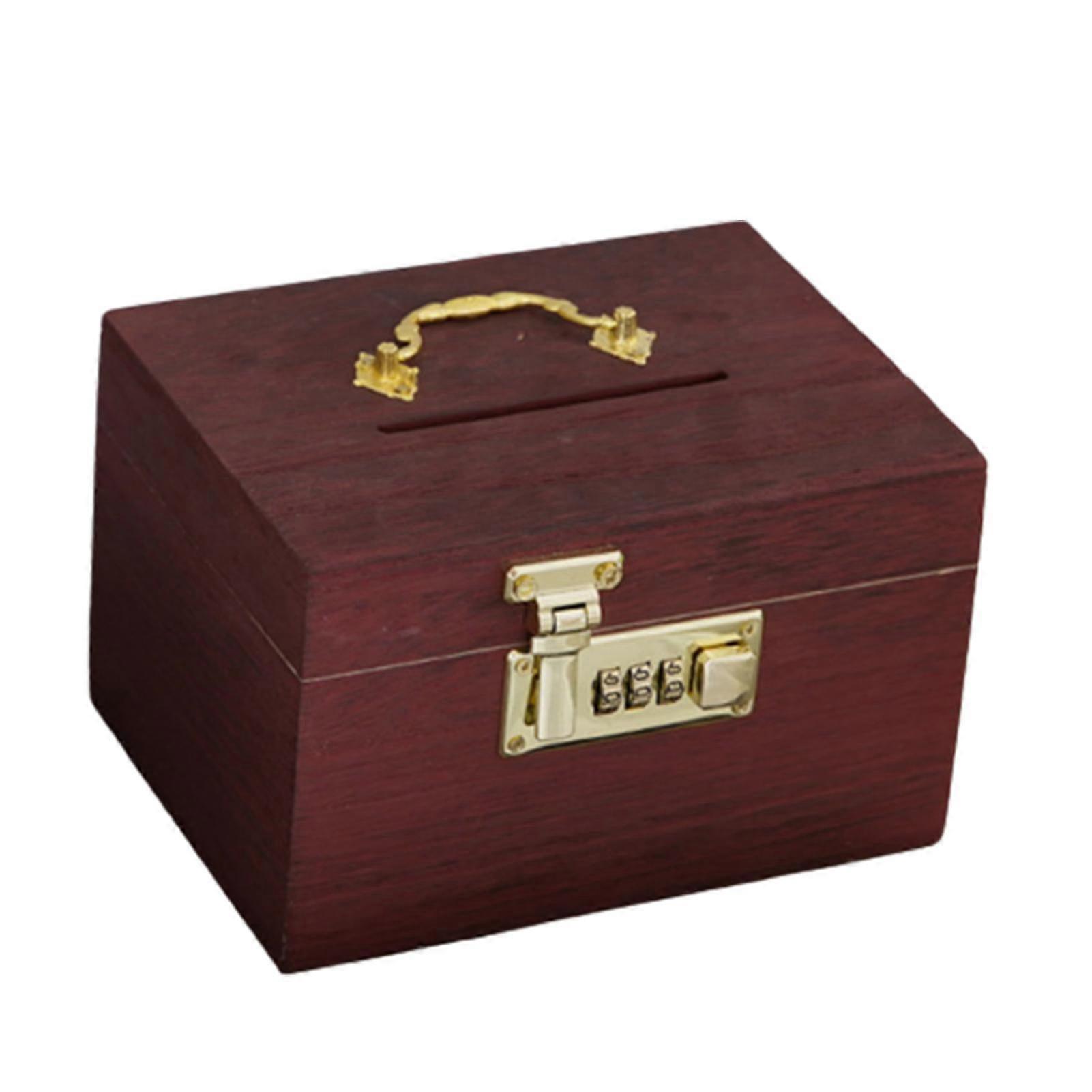 Vintage Wooden Box Piggy Bank with Lock and Security Code