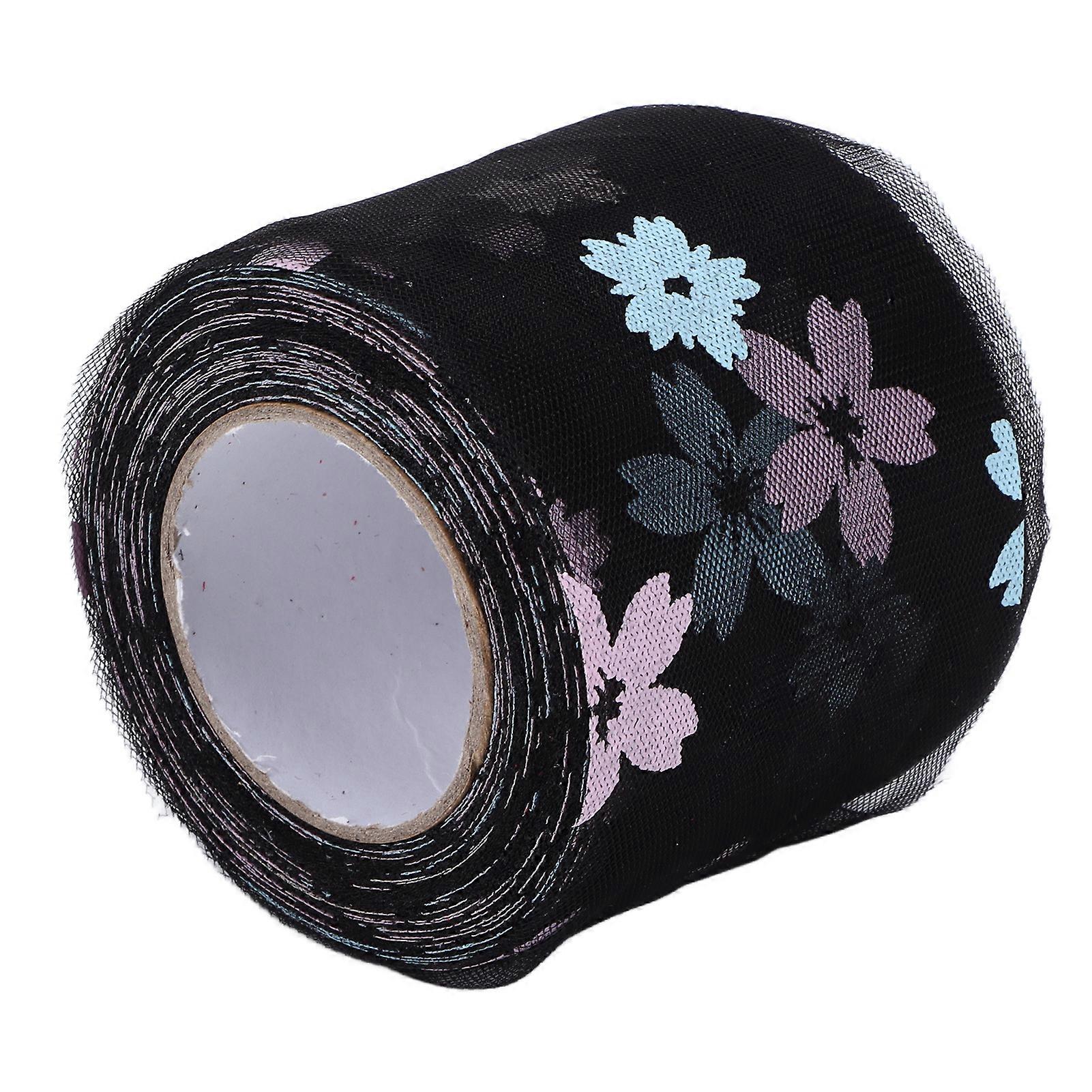 Printed Tulle Fabric Feel Comfortable Create Romance 6cm 25Yards Polyester DIY Decoration for Activities PartiesBlack