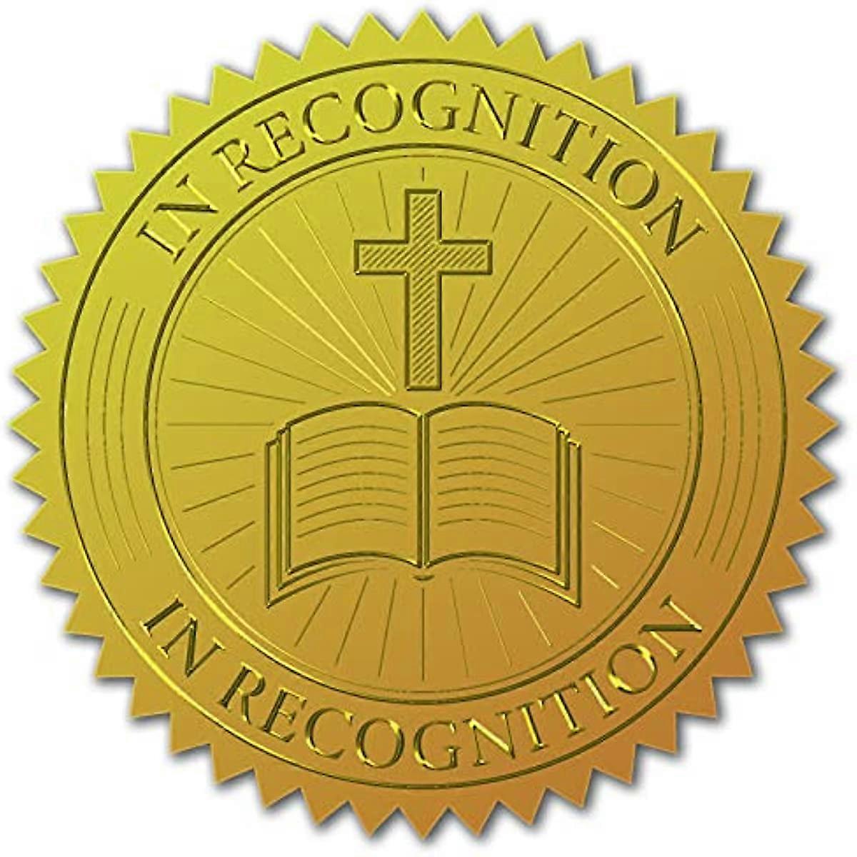 100pcs Gold Foil Certificate Seals Book Embossed Gold Certificate Seals in Recognition 2" Round Self Adhesive Embossed Stickers for Invitations Gradua
