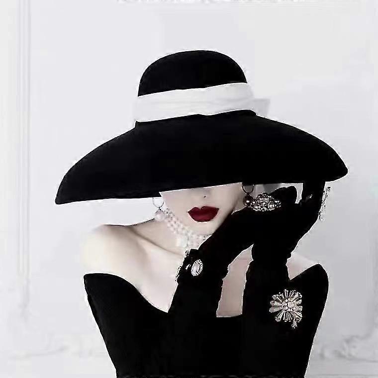 French Big Brim Hat Temperament Ribbon Hepburn Hat