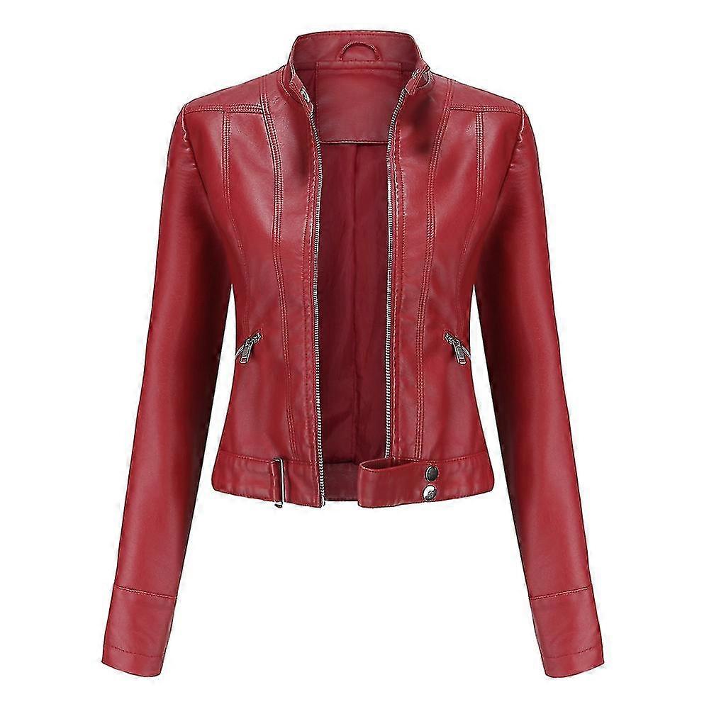 Women's Short Leather Jacket Spring Autumn Standing Collar Women's Leather Jacket