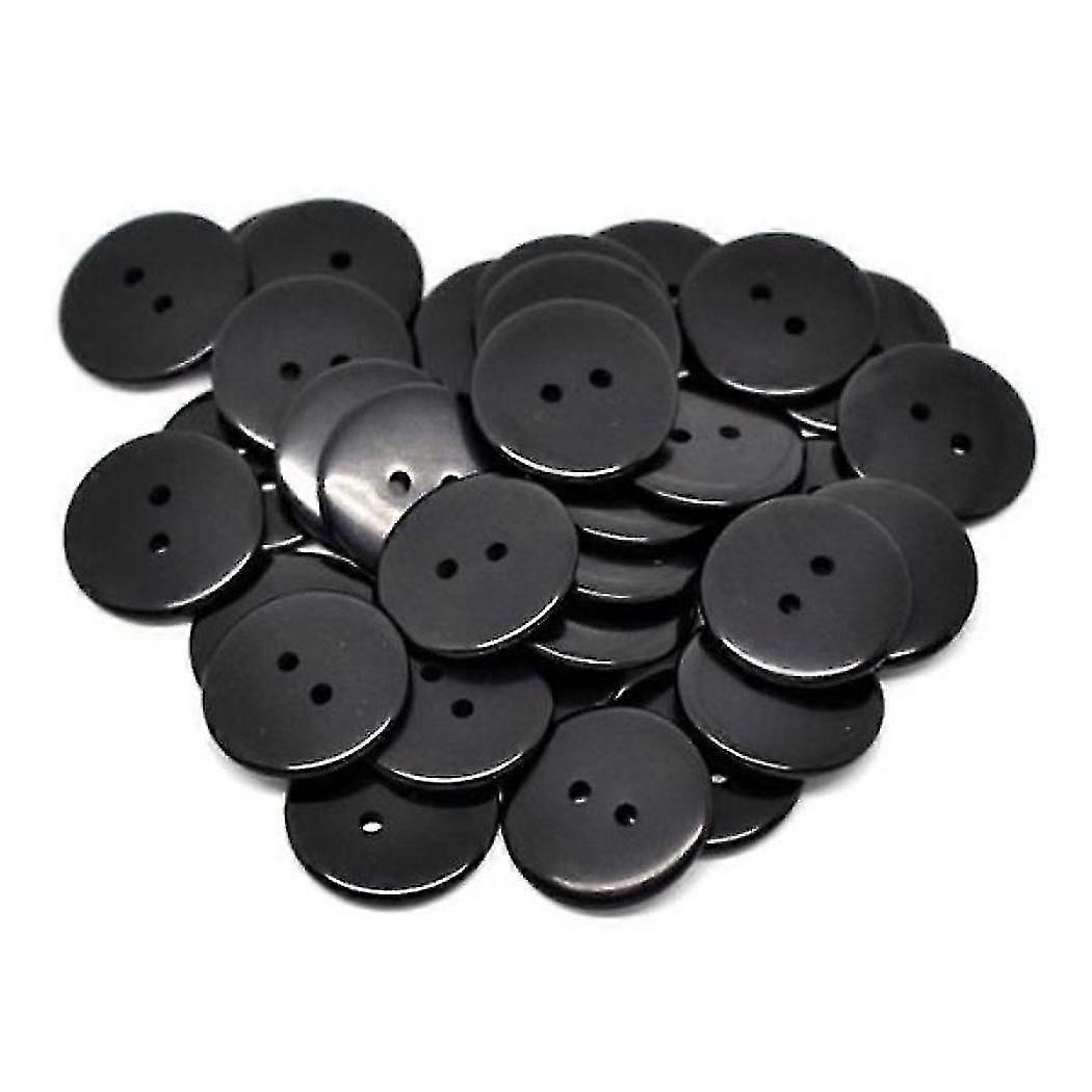 25 X Plain Round Resin Sewing Buttons For Knitting, Arts, Crafts And Clothes Black