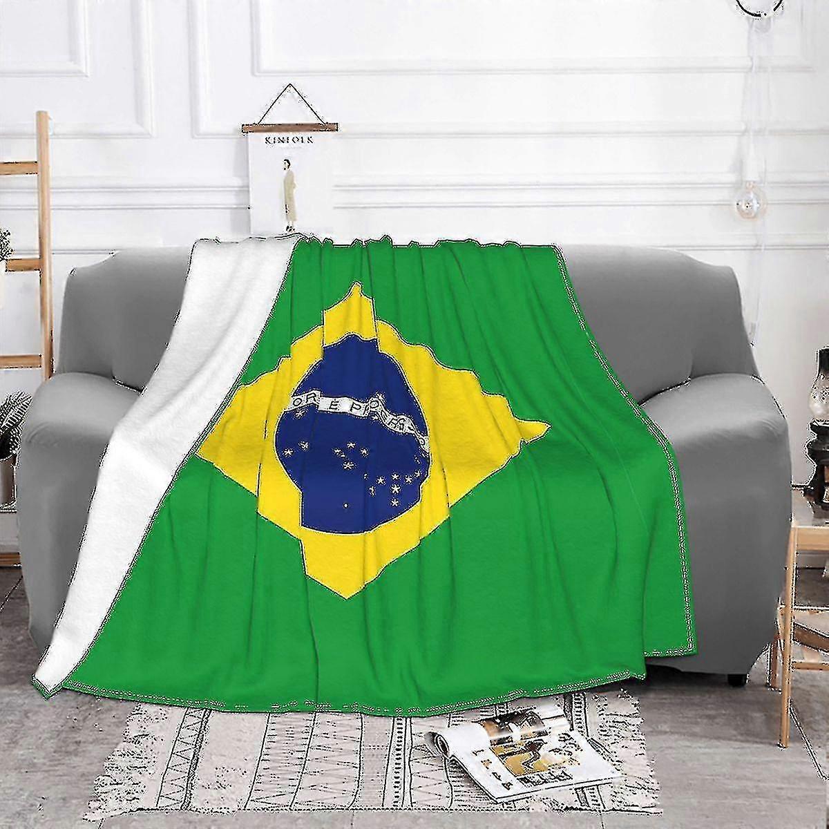 Brasil Flagg Tepper Fleece Høst / vinter Multifunksjon Super Soft Throw Blanket For Sengetøy Soverom