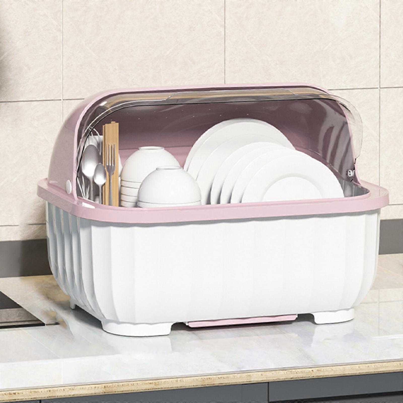 Kitchen Dishware Organizer - Adjustable Rack For Plates And Bowls With Drainage - Utensil Storage Box With Lid - Space-Saving Cabinet For Tableware FL