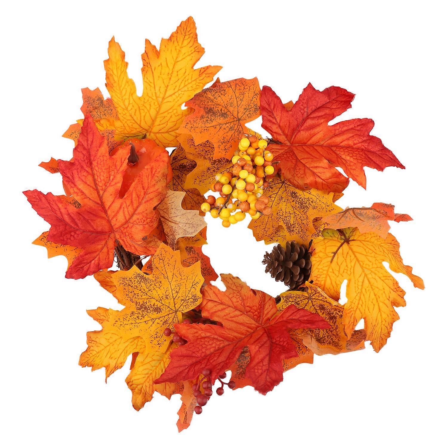 シミュレートされたカエデの葉ガーランドメープルリーフカボチャベリーリースドアホームウォールデコレーション