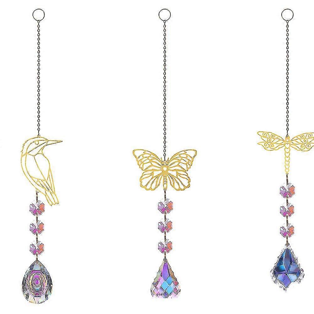 3 Pack Butterfly Crystals For Interior Window Hanging Prism Rainbow Maker Sun Catcher