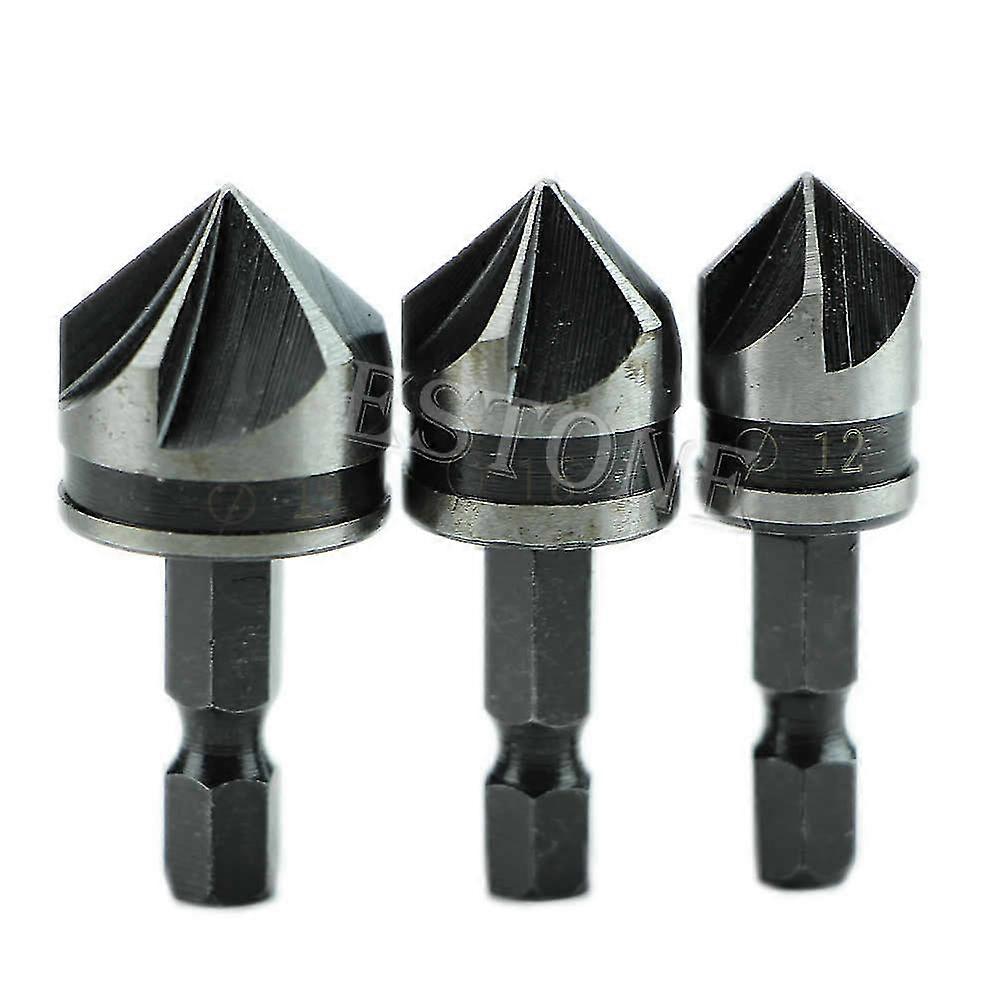 3pcs12mm 16mm 19mm 1/4" Hex Shank 5 Flutes Chamfer Bit Flutes Chamfer Bit New