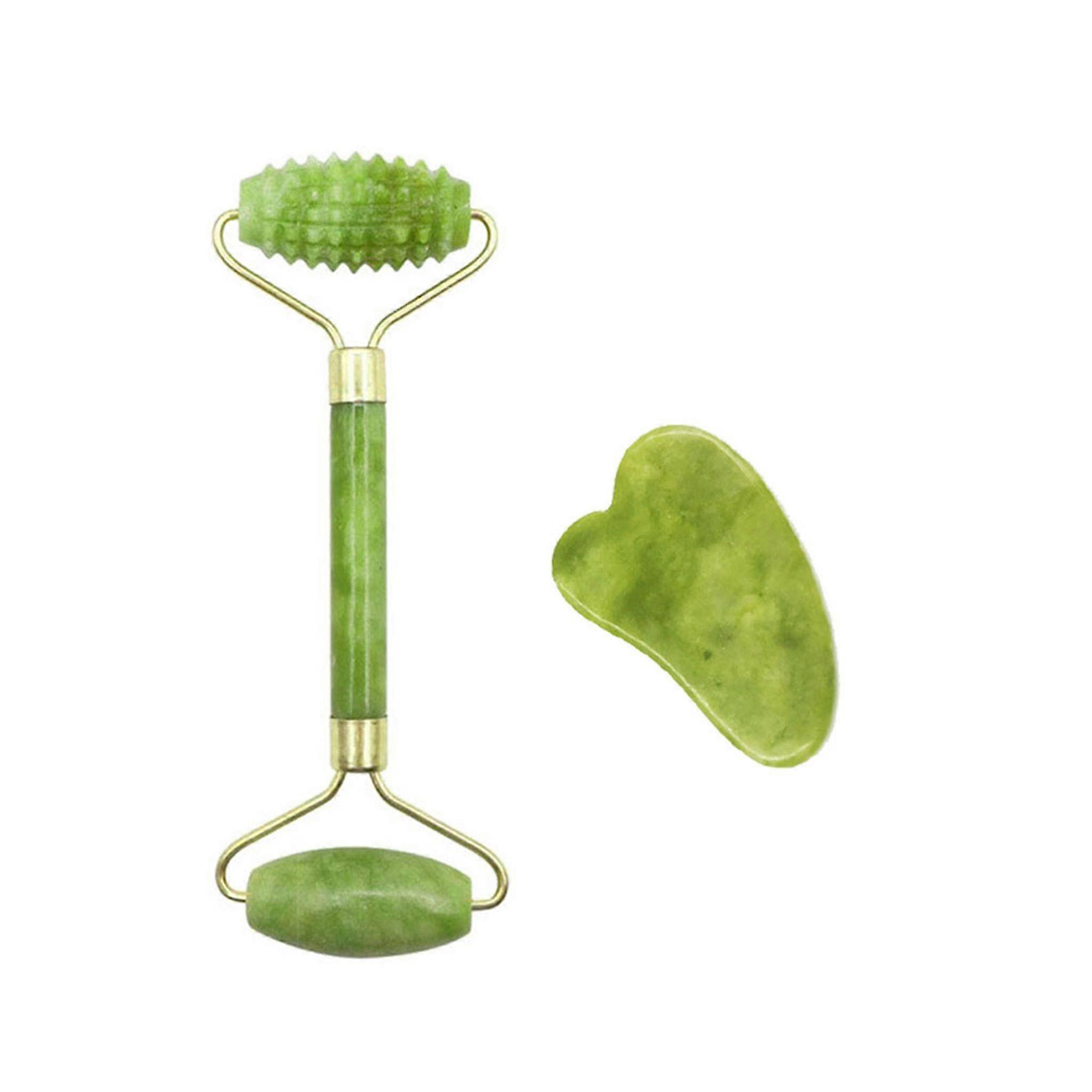 Jade Roller & Gua Sha Board Jade Stone Set Scratch Massagers For Face Care Anti