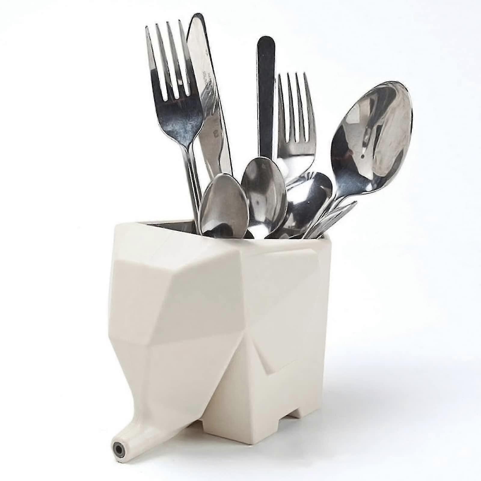 Kitchen Utensils Containers Cutlery Holder White Elephant With Drain Hole For Storing Knives And Forks