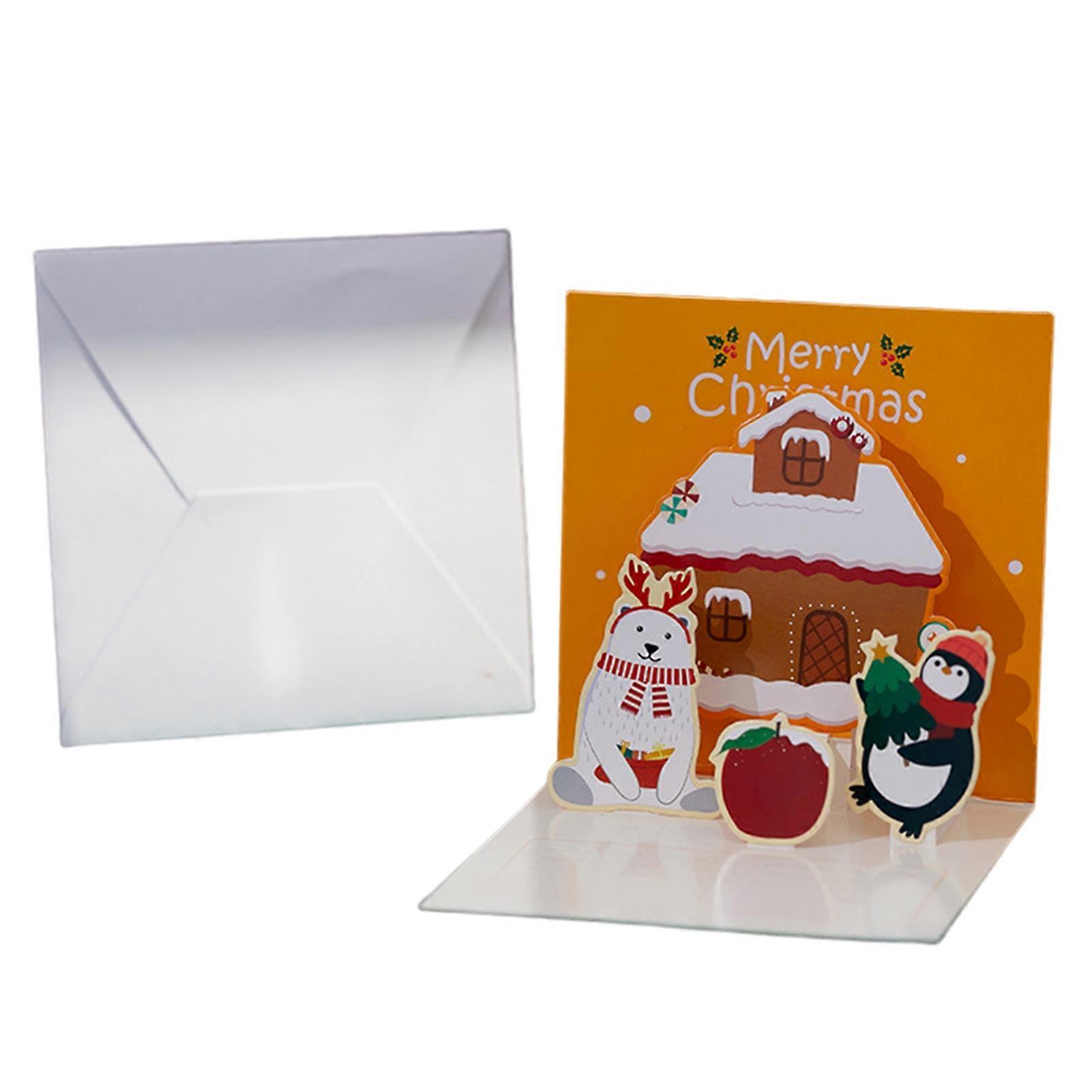 1 Set Christmas Greeting Card Cute Cartoon Santa Claus Snowman Elk Pattern Christmas Card for Holiday Kaesi