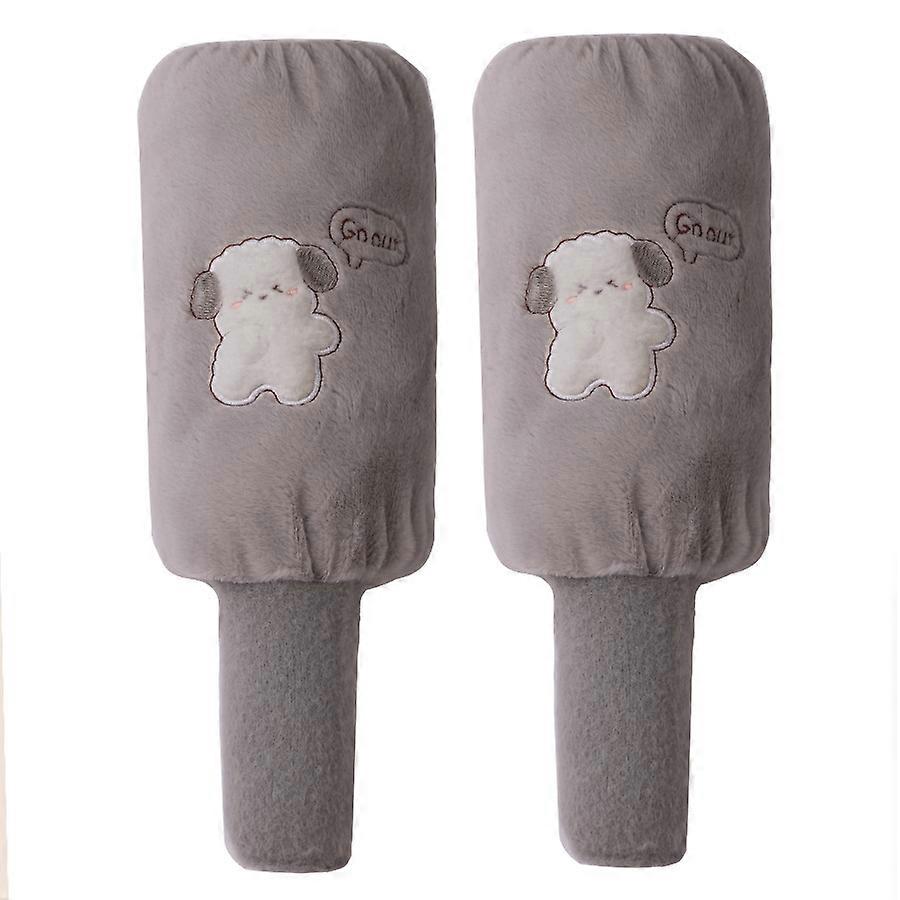 1 pair of cartoon plush arm warmers, winter warm and dustproof long sleeve sheaths, gray