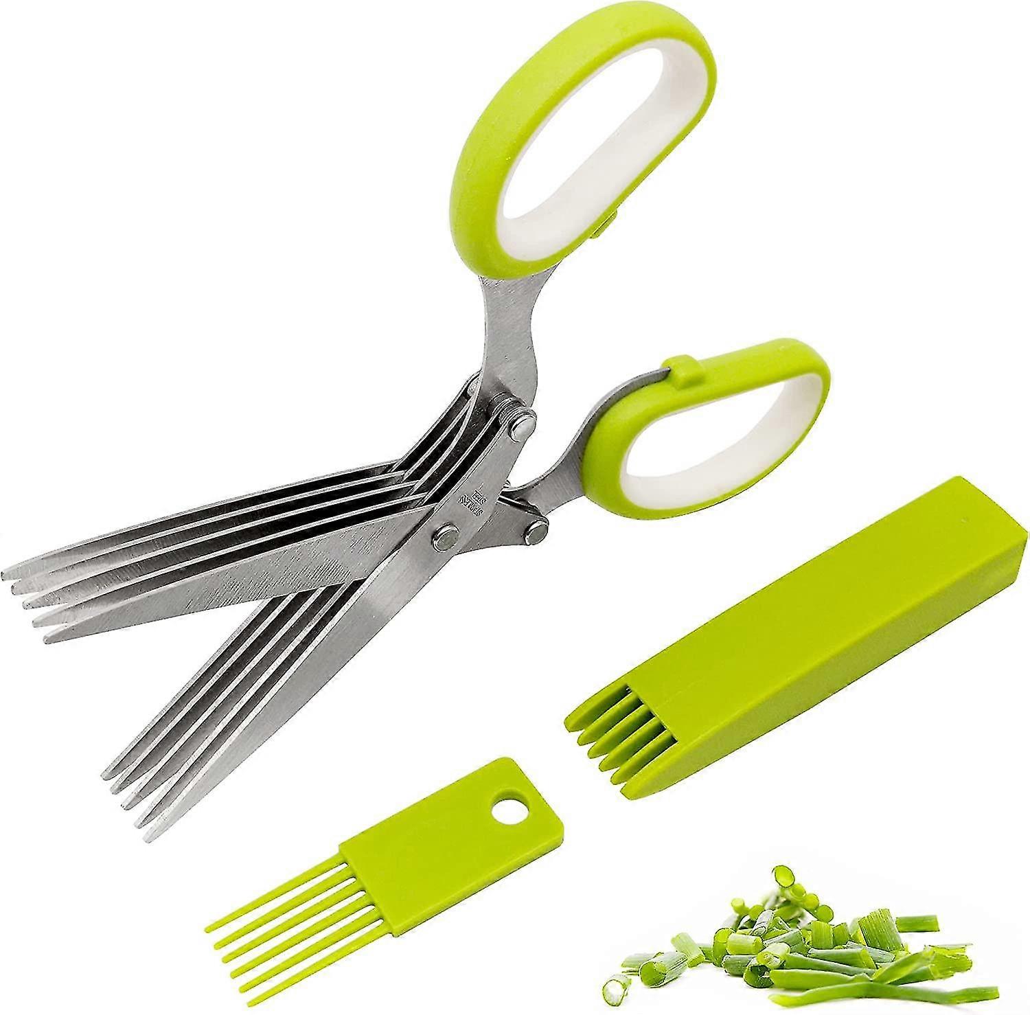Herb Scissors Stainless Steel, Kitchen Scissors Multi-purpose Scissors With 5 Blades, For Cutting Herbs, With Lid And Cleaning Comb