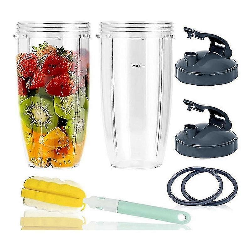Replacement 32Oz Cups with Two Flip Top to Go Lid, Rubber Seals, for 600W and 900W Blender Accessor