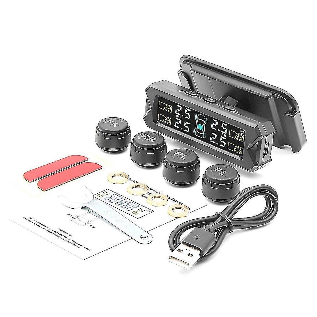 Solar Tpms dekktrykkovervåkingssystem Temperaturvarsling Bildekktrykkmonitor 4 Ekstern