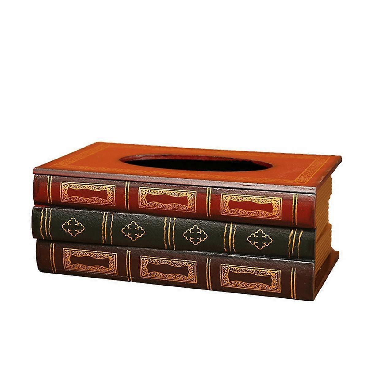 Classical Retro Wooden Antique Tissue Box Cover Rectangular Tissue Holder Dispenser Paper Cover Cas