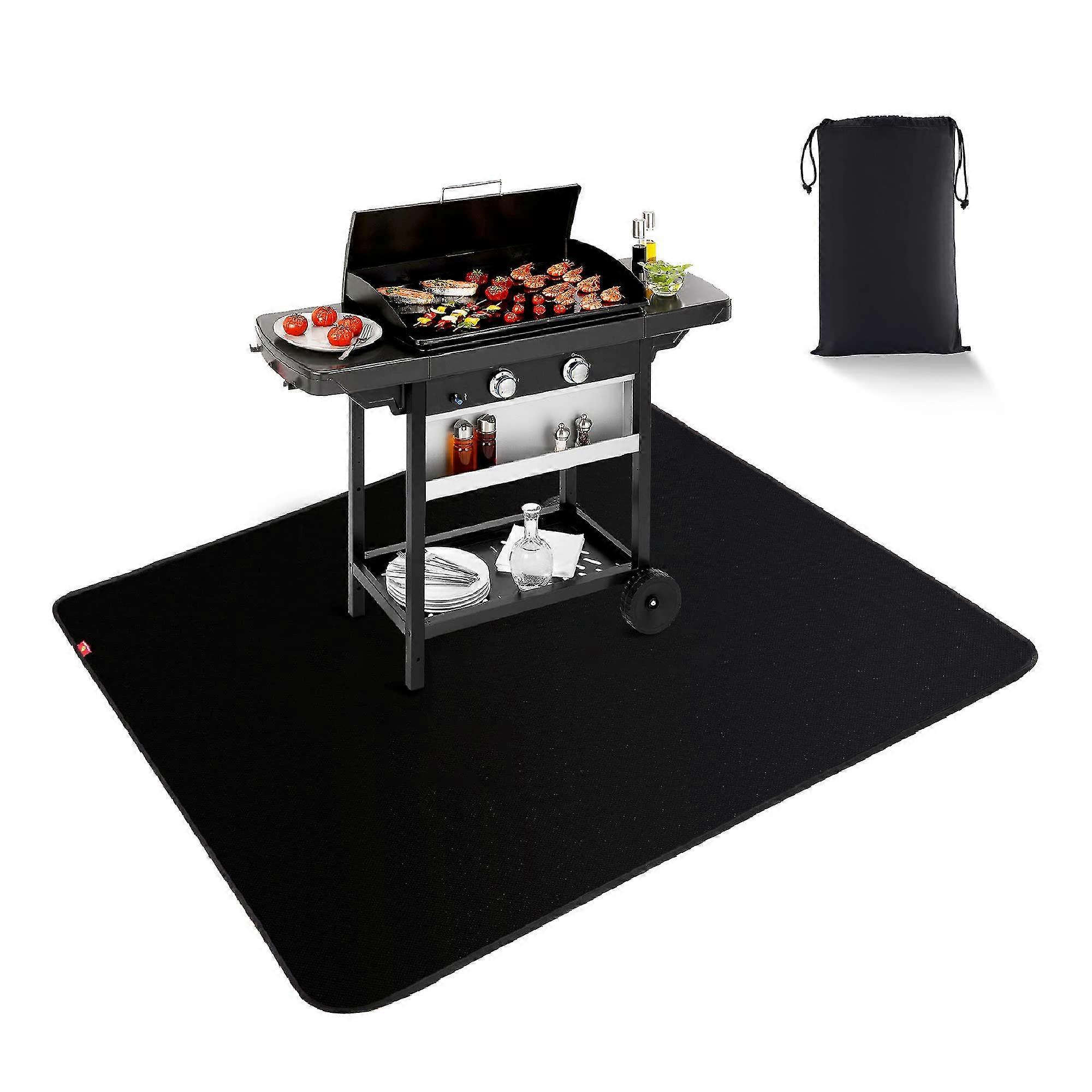 Black Fire Resistant Mat For Fireplace Floor Protector Rug For Outdoor Bbq Grill Smoker Small