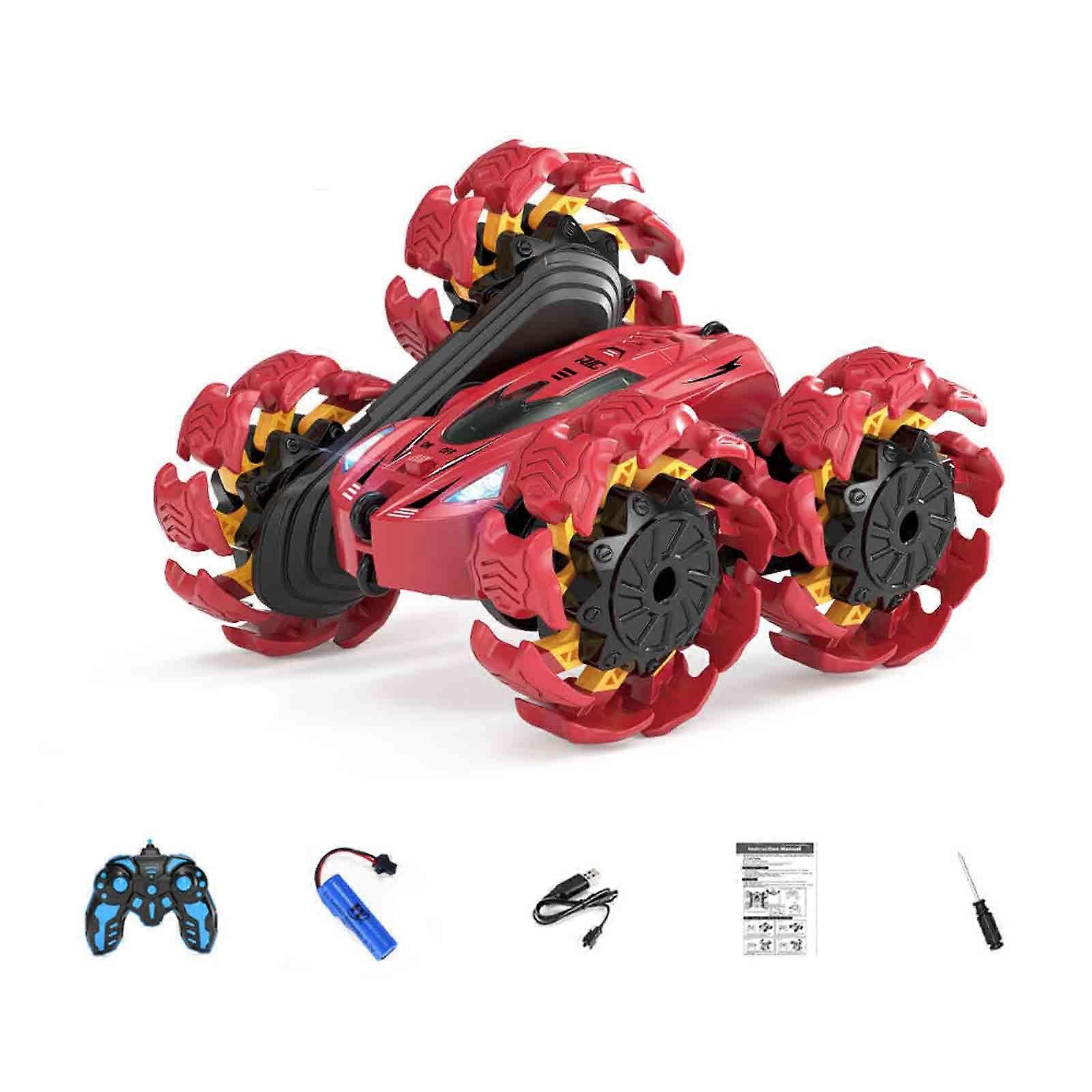 Carro de acrobacias RC com sensor de gesto vermelho com controle remoto duplo e luzes