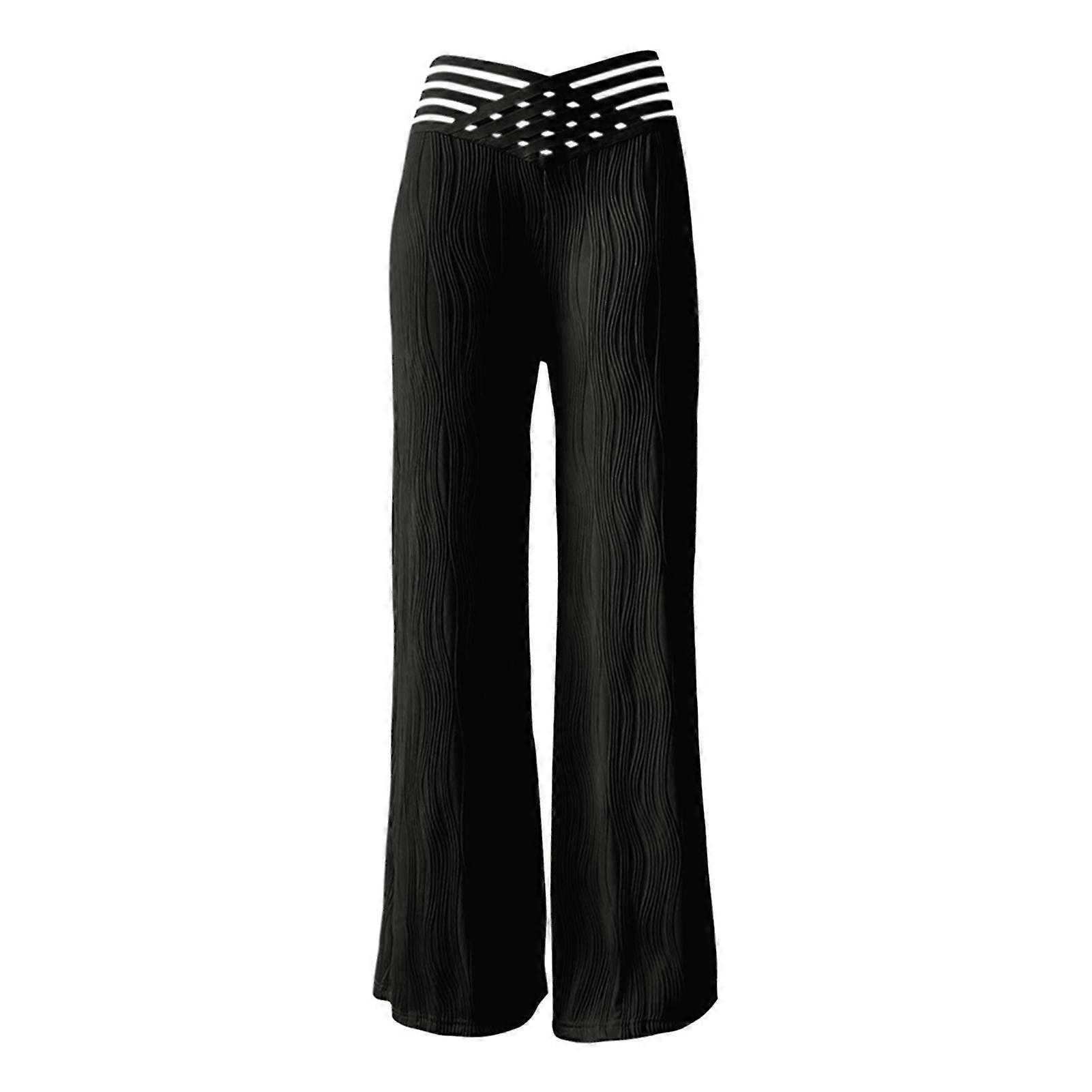 Długie spodnie z szerokimi nogawkami z wysokim stanem i falą wodną Wygodne oddychające spodnie do dojazdów do pracy