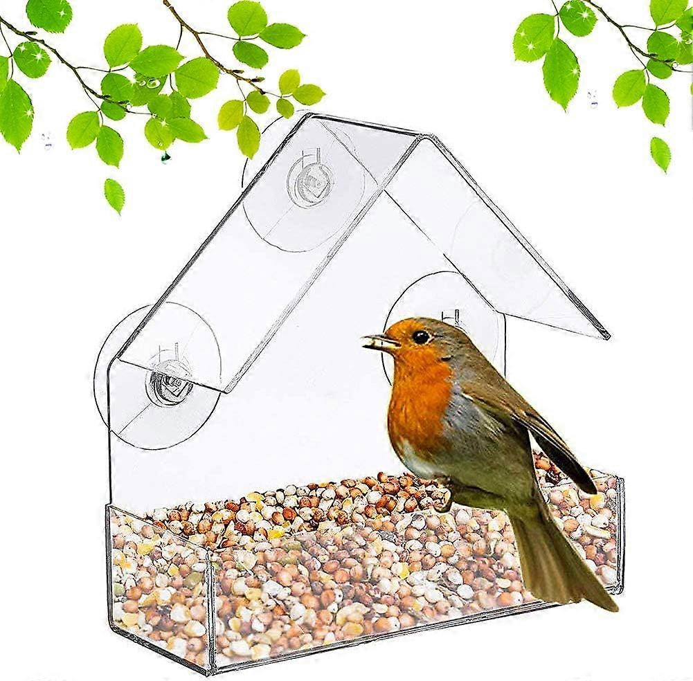 Window Bird Feeder, 1Pcs Acrylic Bird Feeder, Wild Bird Feeder with Strong Suction Cups for Wild Birds, Finch, Cardinal and Cornflower, Transparent, 1