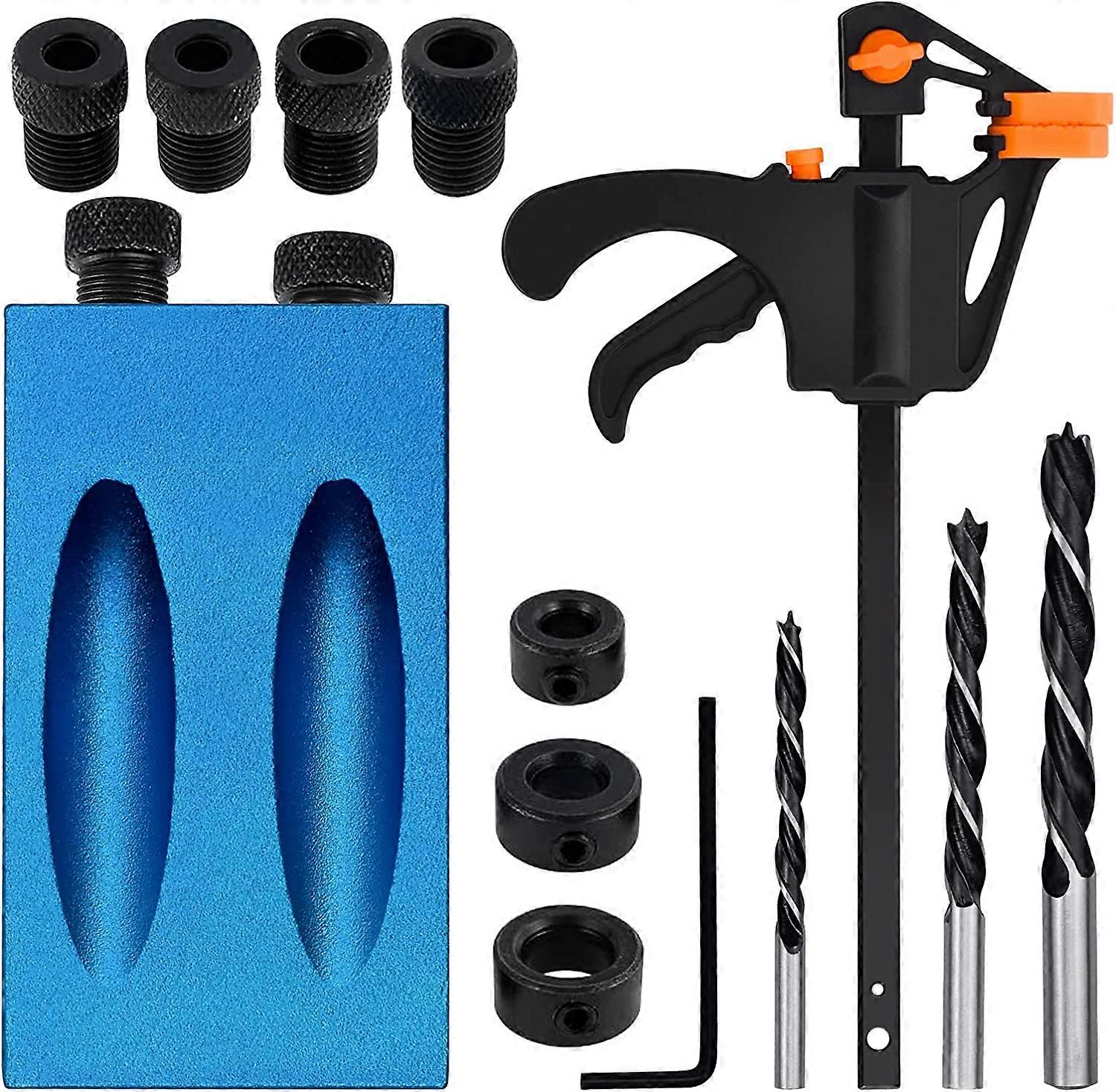 15 Pack Drill Guide, 15 Oblique Drill Jig Kit Pocket Hole Jig Joiner Positioner with Adapter for 6/8/10mm Hole