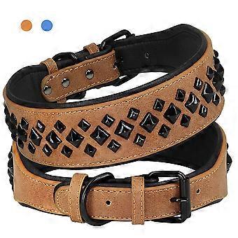 5cm Wide Rivet Studded Leather Dog Collar Padded for Pitbull German Shepherd