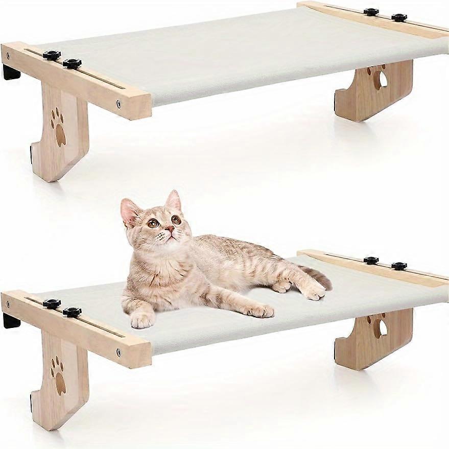 1pc Adjustable Wooden Cat Window Perch - Soft Breathable Fabric Hammock, Sturdy Bracket, and Customizable Height for Indoor Cats - Attractive Gray Col