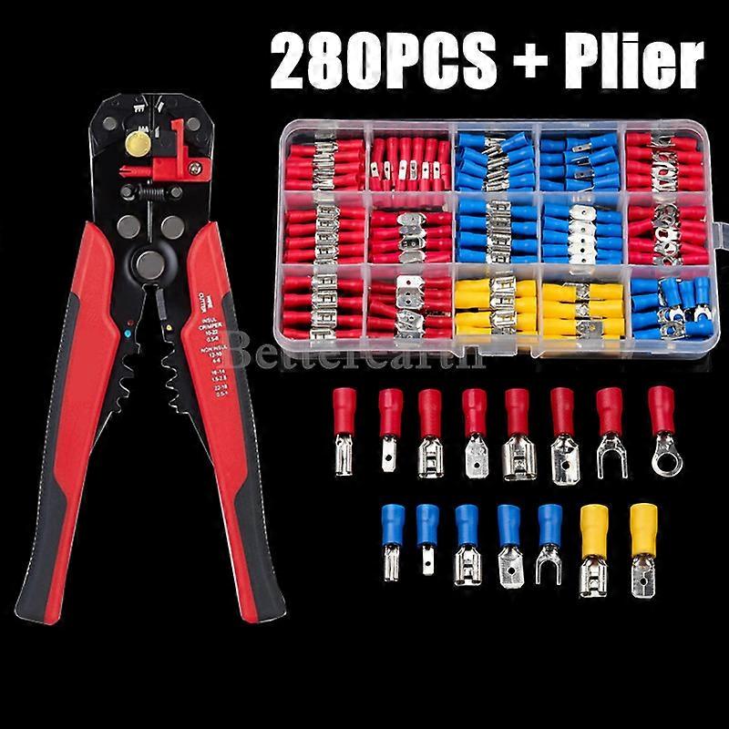 280PCS Wire Stripper Spade Terminals Set Insulated Cable Connector Electrical Wire Assorted Crimp Butt Ring Fork Set Ring Lugs