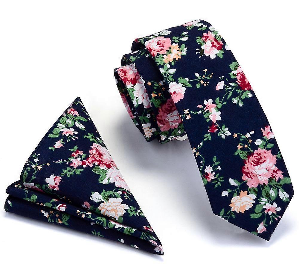 Ricnais 100% Cotton 6cm Slim Pocket Square Necktie Set Red Bule Floral Print Handkerchief Ties Set For Men Party Skinny Neck Tie|Men's Ties