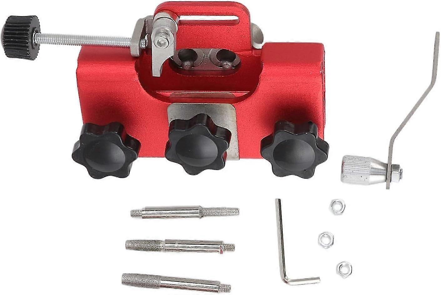 Chainsaw Sharpening Kit - Hand Crank Jig, Portable Electric Sharpener, Files & Accessories (Red)