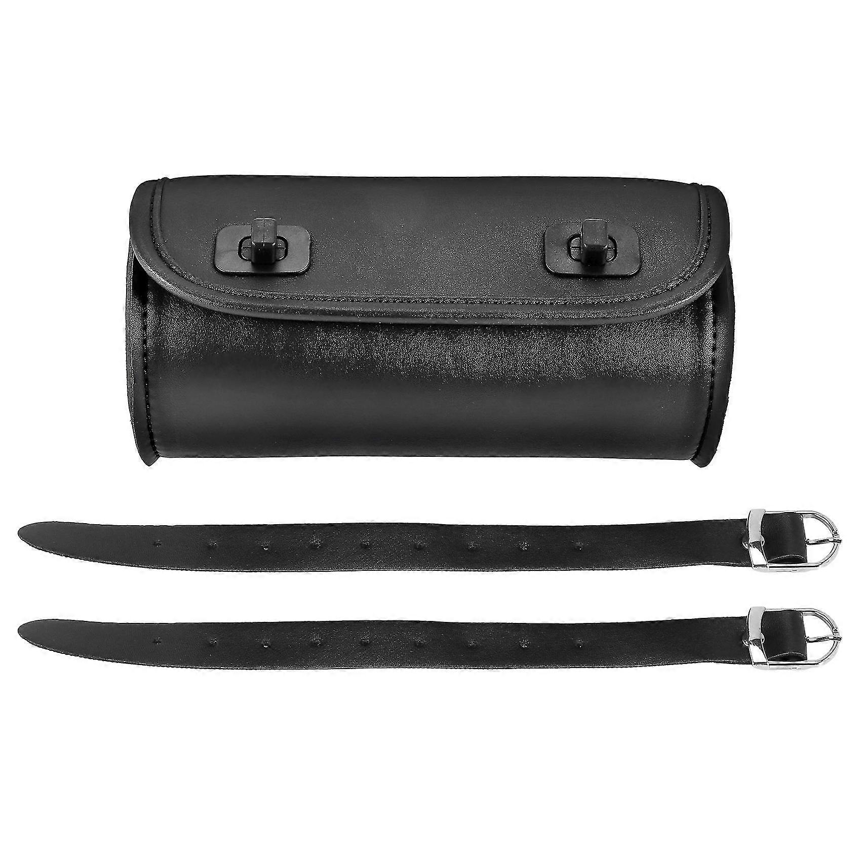 Motorcycle Fork Bag PU Leather Handlebar Tool Pouch Sissy Bar Roll Storage Bag Saddle Bag with 2 St