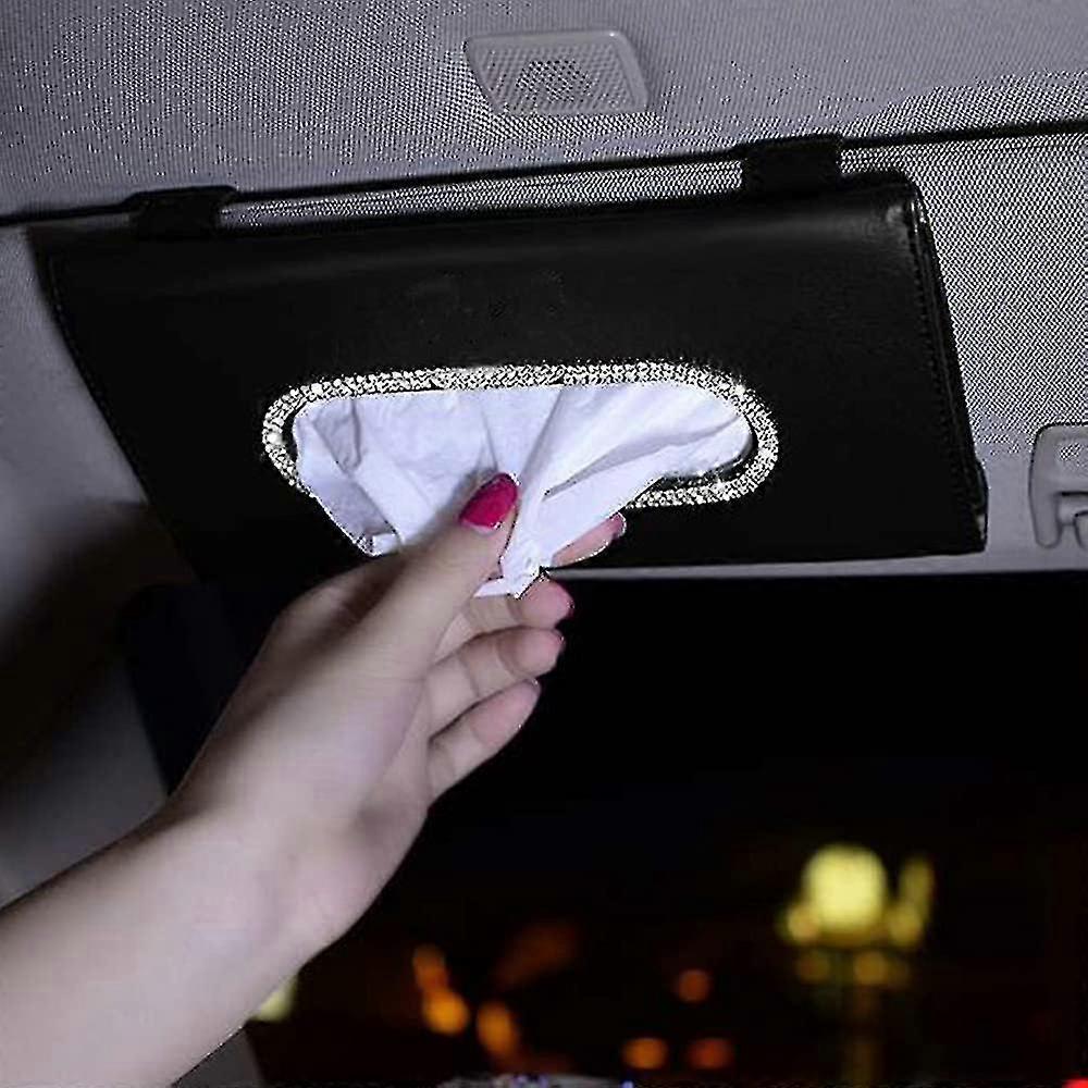 Black - 1 Crystal Leather Tissue Holder For Car Windshield