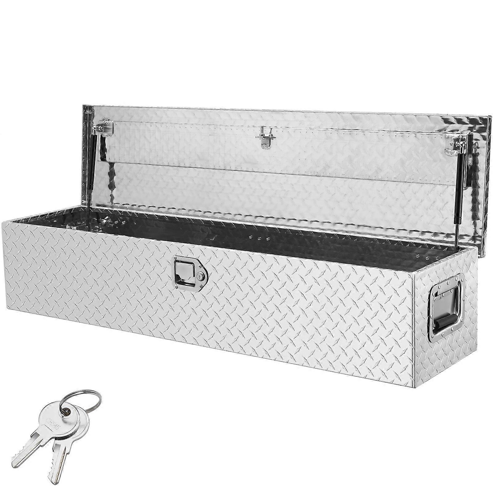 Heavy Duty Aluminum Truck Bed Tool Box, Diamond Plate Tool Box with Side Handle and Lock Keys, Storage Tool Box Chest Box Organizer